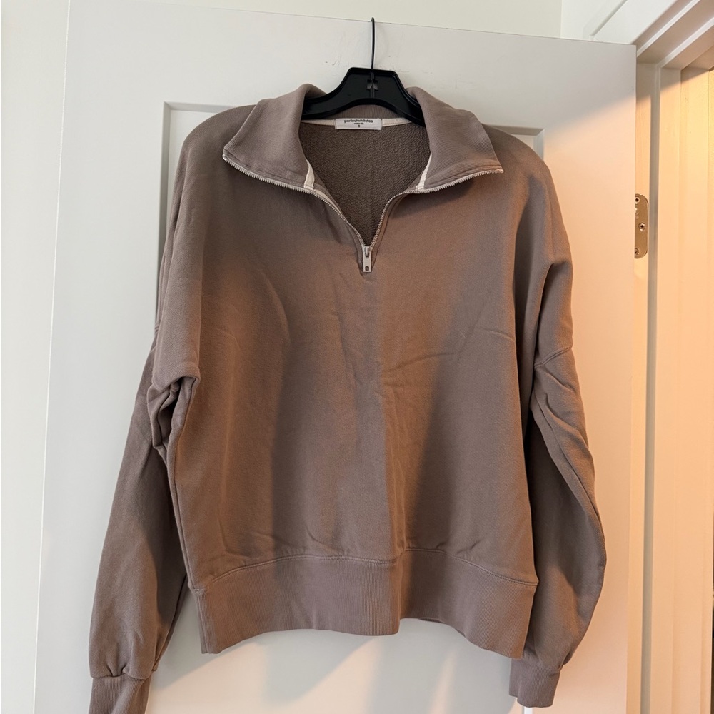 perfectwhitetee Quarterzip Pullover in Taupe